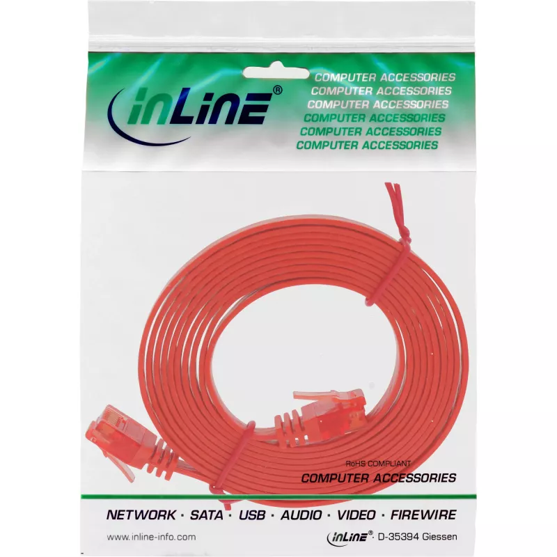 InLine Flat Ultraslim Patch Cable U/UTP Cat.6 Gigabit ready sarkans 3m