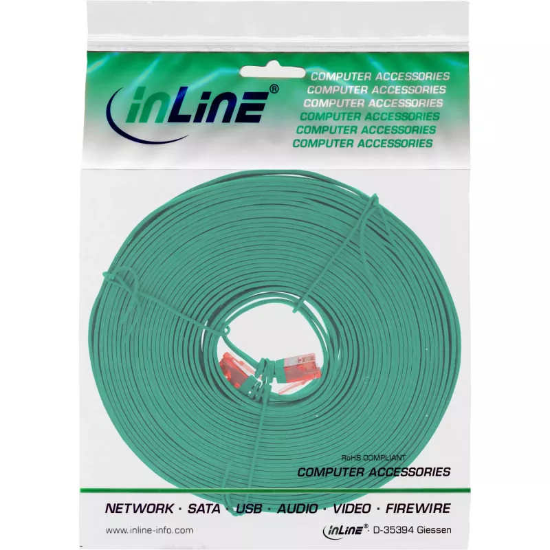InLine Flat Ultraslim Patch Cable U/UTP Cat.6 Gigabit zaļš 5m