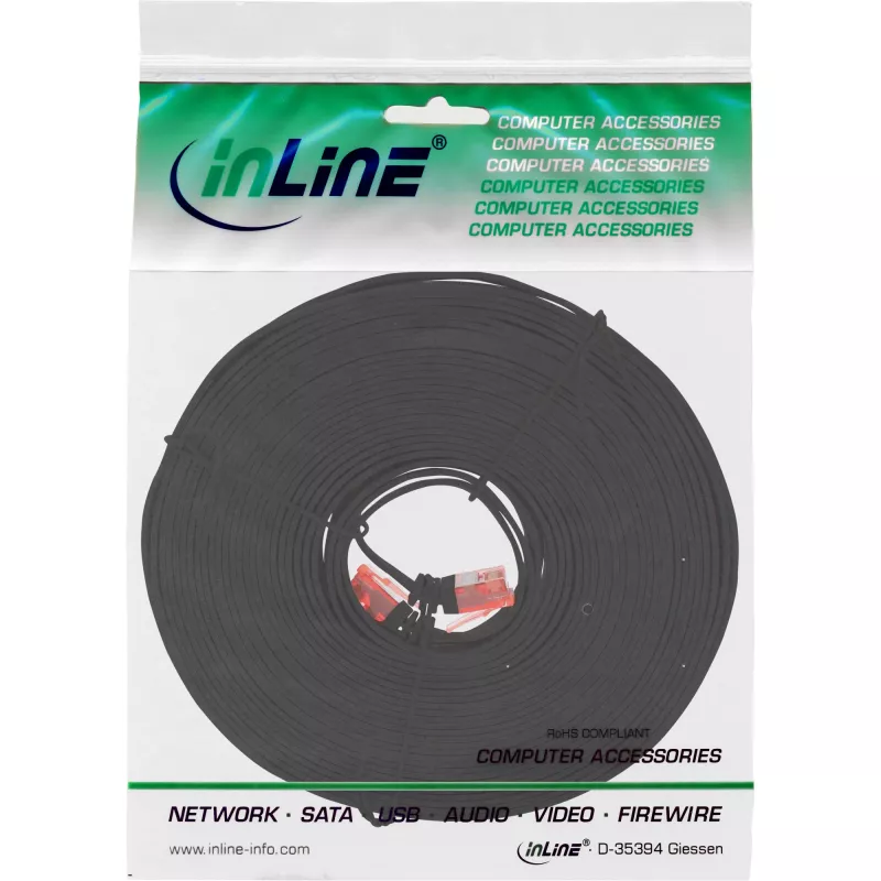 InLine Flat Ultraplāns Patch Kabelis U/UTP Cat.6 Gigabit gatavs melns 15m