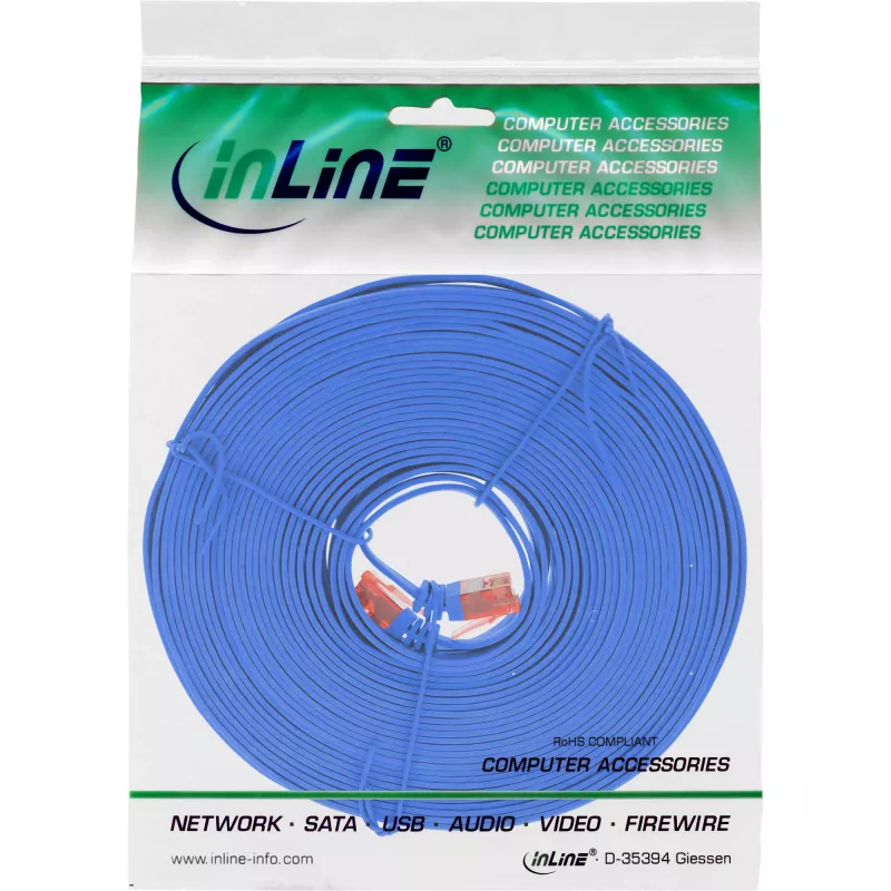 InLine 71600B Flat Ultraplakanais Patch Kabelis U/UTP Cat.6 Gigabit gatavs zils 10m
