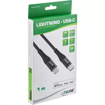 InLine USB-C/Lightning kabelis, melns/alumīnijs, 2 m, MFi