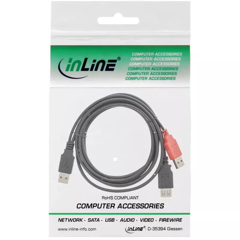 USB 2.0 Y-kabelis 2x Type A vīriešu/sieviešu InLine 34510Z 0.2m