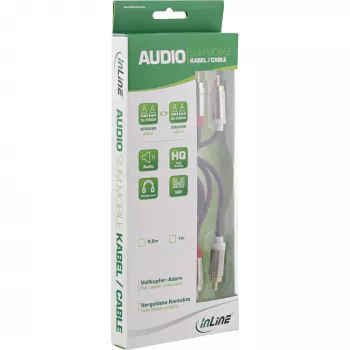 InLine Slim Audio kabelis 2x RCA vīrs/vīrs, stereo, 3m