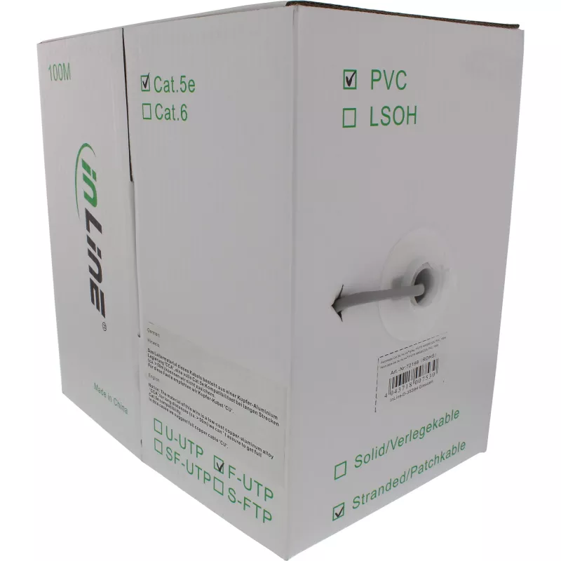 InLine Patch Kabelis F/UTP Cat.5e AWG26 CCA PVC pelēks 100m