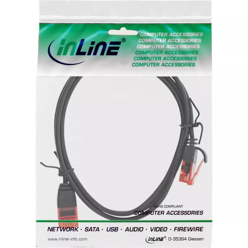 InLine Slim Patch kabelis, U/UTP, Cat.6, melns, 1,5m