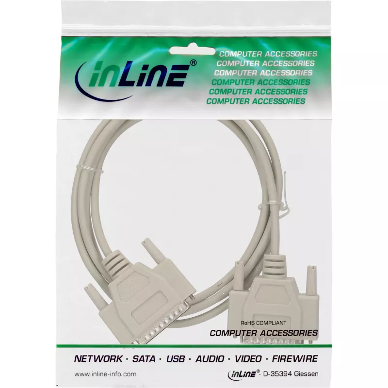 InLine seriālais kabelis DB25 vīriešu/vīriešu molded pelēks 2m