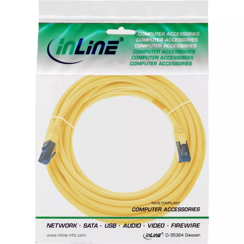 InLine Patch Kabelis S/FTP PiMF Cat.6A bezhalogēns 500MHz dzeltens 15m