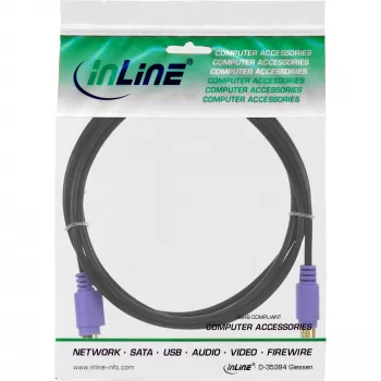 InLine PS/2 kabelis, vīrišķais/sieviešu, melns/violets, apzeltīti kontakti, 2m