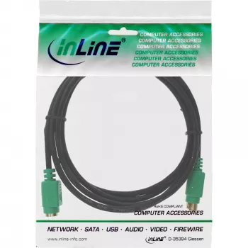 InLine PS/2 kabelis, M/F, melns/zaļš, apzeltīti kontakti, 2m