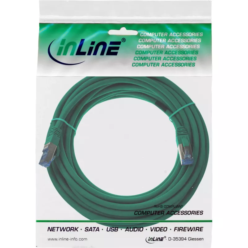 InLine Patch Kabelis S/FTP PiMF Cat.6A bezhalogēns 500MHz zaļš 20m