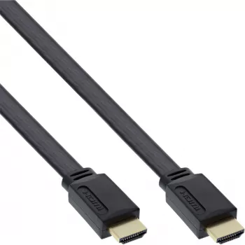 InLine HDMI plakanais kabelis High Speed ar Ethernet, zeltīti kontakti, melns, 10m