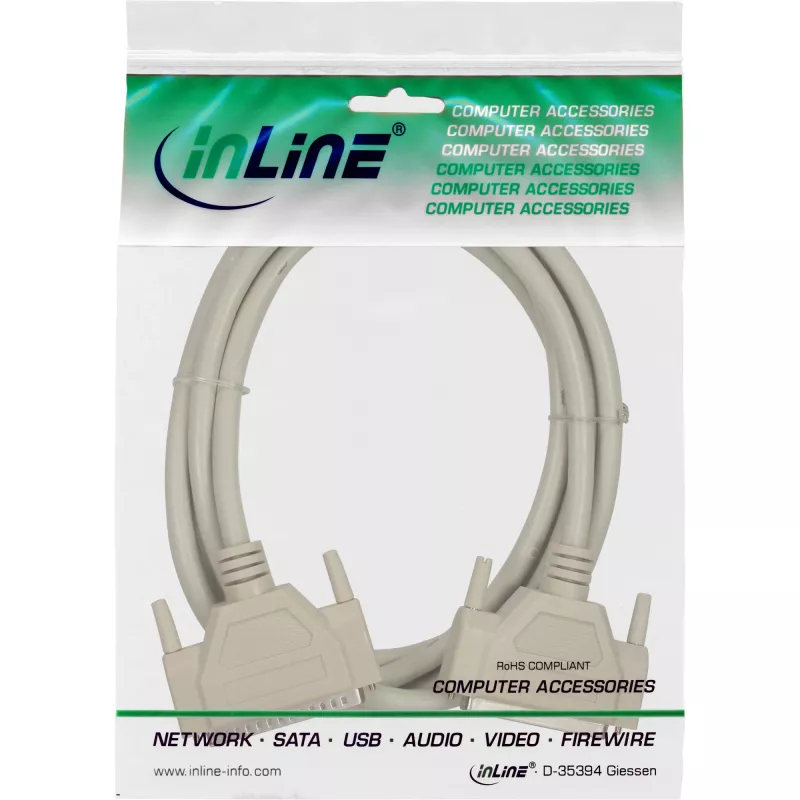 InLine pagarinājuma kabelis DB37 vīrišķais / sievišķais, 2m, pelēks