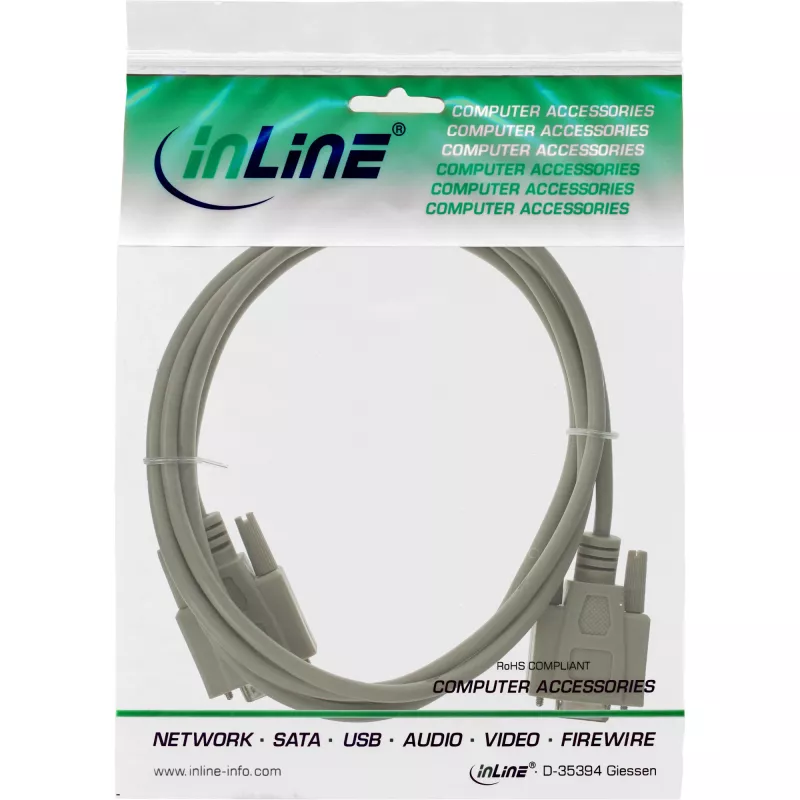 InLine Seriālais pagarinātājs, 9 kontaktu tēviņš/mātīte, liets, 1:1 savienojums, 7m