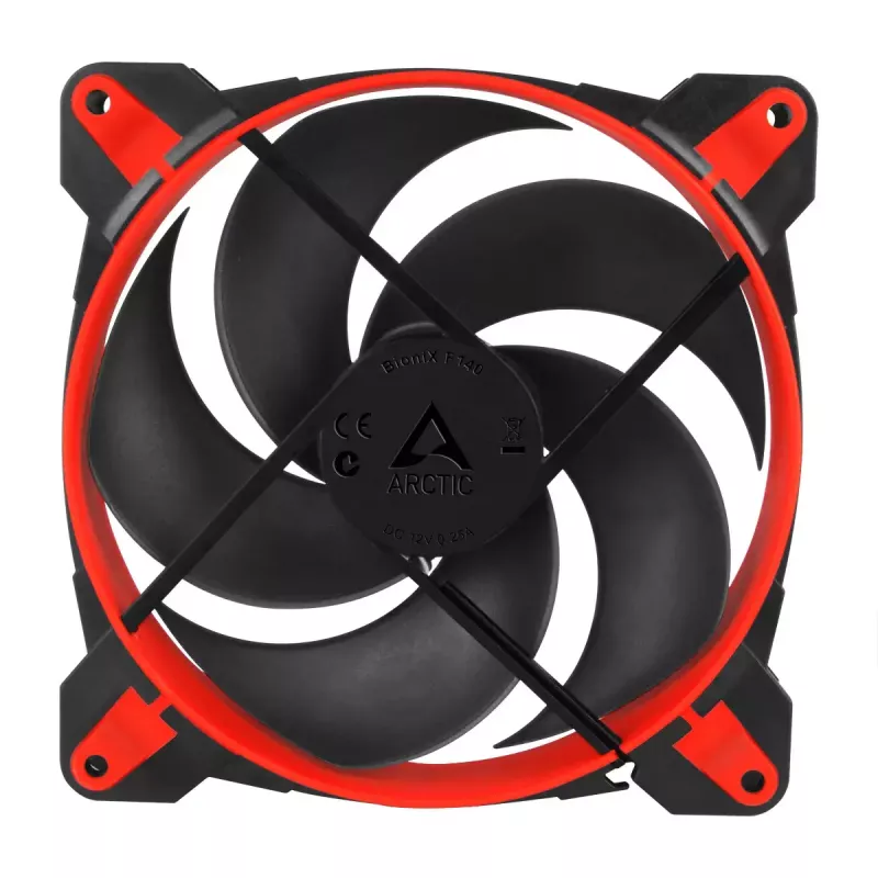 ARCTIC BioniX P140 (Sarkans) – Spiediena optimizēts 140 mm spēļu ventilators ar PWM PST