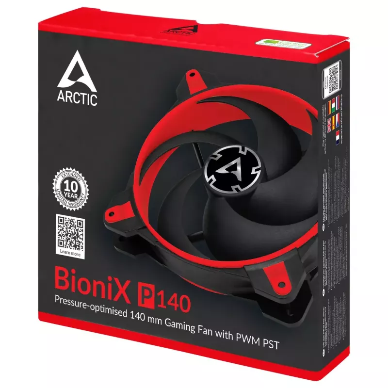 ARCTIC BioniX P140 (Sarkans) – Spiediena optimizēts 140 mm spēļu ventilators ar PWM PST