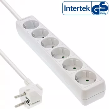 InLine pagarinātājs, 6 kontaktligzdas ar zemējumu CEE 7/3, balts, 1.5m