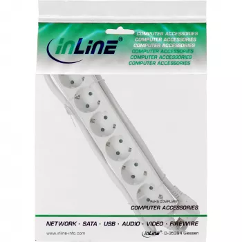 InLine pagarinātājs, 6 kontaktligzdas ar zemējumu CEE 7/3, balts, 1.5m