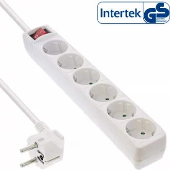 InLine 6-vietīgs pagarinātājs ar zemējuma kontaktiem CEE 7/3, balts, 3 m