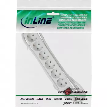 InLine 6-vietīgs pagarinātājs ar zemējuma kontaktiem CEE 7/3, balts, 3 m