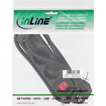 InLine 16435S pagarinātājs 3× CEE 7/3 ar slēdzi, melns, 5 m