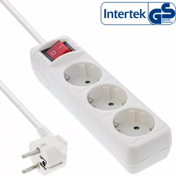 InLine Pagarinātājs 3× CEE 7/3 ar slēdzi, balts, 5m