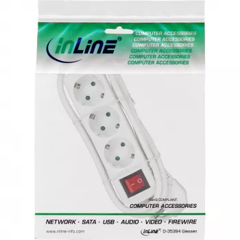 InLine Pagarinātājs 3× CEE 7/3 ar slēdzi, balts, 5m