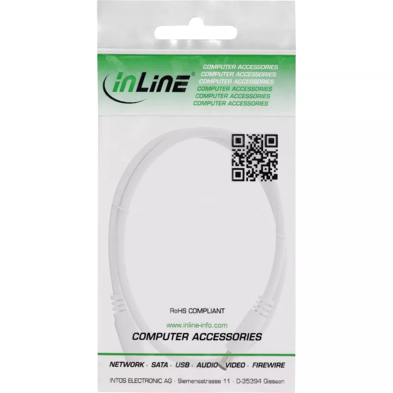 InLine DC pagarinātāja kabelis, DC vīriešu/sieviešu 5.5x2.5mm, AWG 18, balts 2m