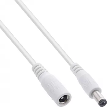 InLine DC pagarinājuma kabelis, DC vīrietis/sieviete 5.5x2.1mm, AWG 18, balts 5m