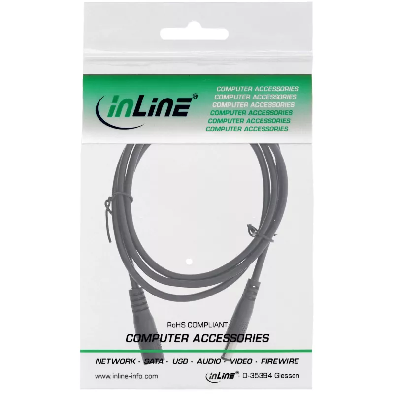 InLine pagarinājuma kabelis līdzstrāvai, DC tēviņš/mātīte 5.5x2.1mm, AWG 18, melns 2m