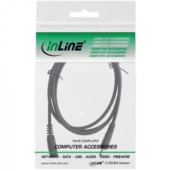 InLine DC pagarinātāja kabelis, DC vīrišķais/sieviešu 4.0x1.7mm, AWG 18, melns 0.5m