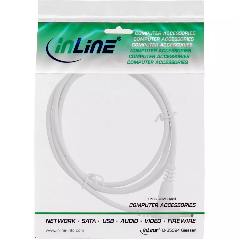 InLine DC pagarinātāja kabelis, DC vīrišķais/sieviešu 4.0x1.7mm, AWG 18, balts 2m