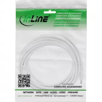 InLine DC pagarinātāja kabelis, DC vīriešu/sieviešu 4.0x1.7mm, AWG 18, balts 3m