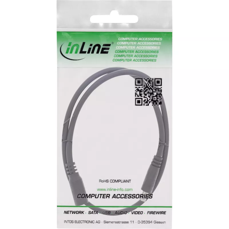 InLine DC pagarinājuma kabelis, DC vīrišķais/sieviešu 5.5x2.5mm, AWG 18, melns 1m