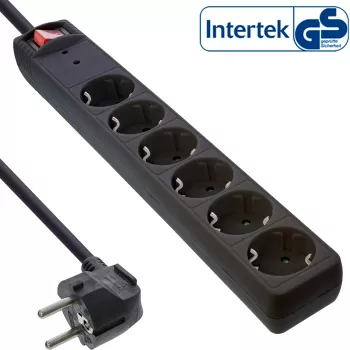 InLine 16461P pagarinātājs CEE 7/3, 6 ligzdas, pārsprieguma aizsardzība, slēdzis, melns