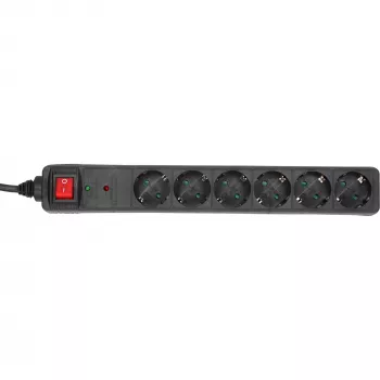 InLine 16461P pagarinātājs CEE 7/3, 6 ligzdas, pārsprieguma aizsardzība, slēdzis, melns