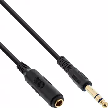 InLine pagarinātājvads austiņām 6,3 mm stereo vīriešu/sieviešu, apzeltīts, melns, 5 m