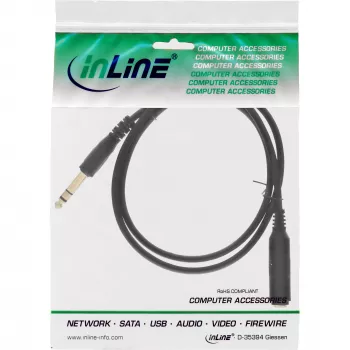 InLine pagarinātājvads austiņām 6,3 mm stereo vīriešu/sieviešu, apzeltīts, melns, 5 m
