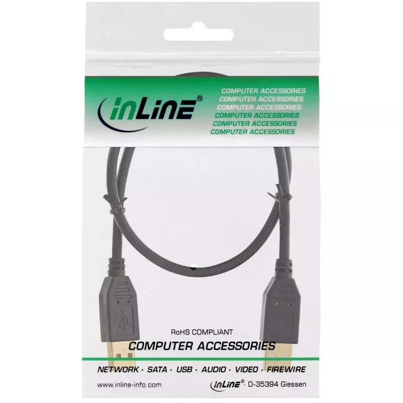 InLine USB 2.0 kabelis, AM/AM, melns, apzeltīti kontakti, 2m