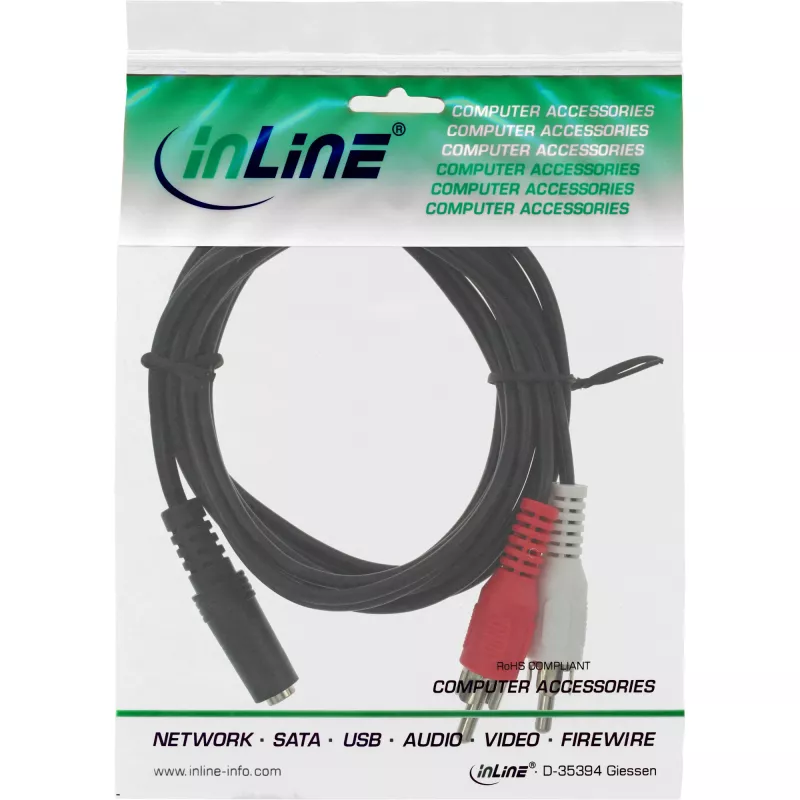 Audio kabelis 2x RCA vīrietis / 3.5mm stereo sieviete 5m InLine 89940E