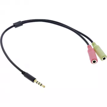 InLine Audio Adaptera kabelis austiņām 3.5mm vīrišķais 4 kontaktu / 2x 3.5mm, melns, 1m