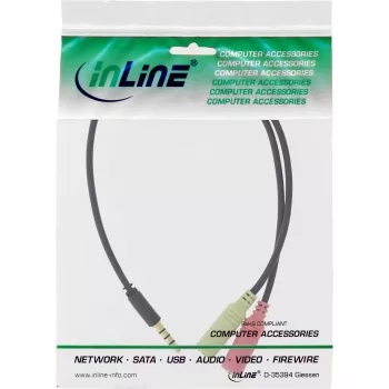 InLine Audio Adaptera kabelis austiņām 3.5mm vīrišķais 4 kontaktu / 2x 3.5mm, melns, 1m