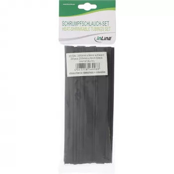 Termosarūkošo caurulīšu komplekts InLine 200 mm garums, diametri 9 mm → 4.5 mm, 20 gab., melns