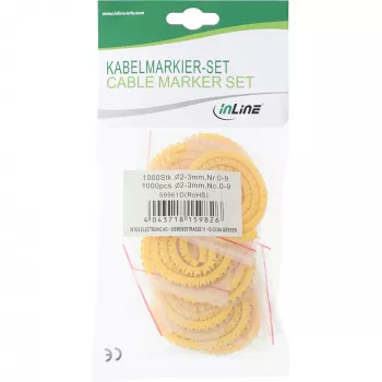 Kabeļu marķējuma caurulītes InLine 2–3 mm, cipari 0–9, 1000 gab., dzeltenas