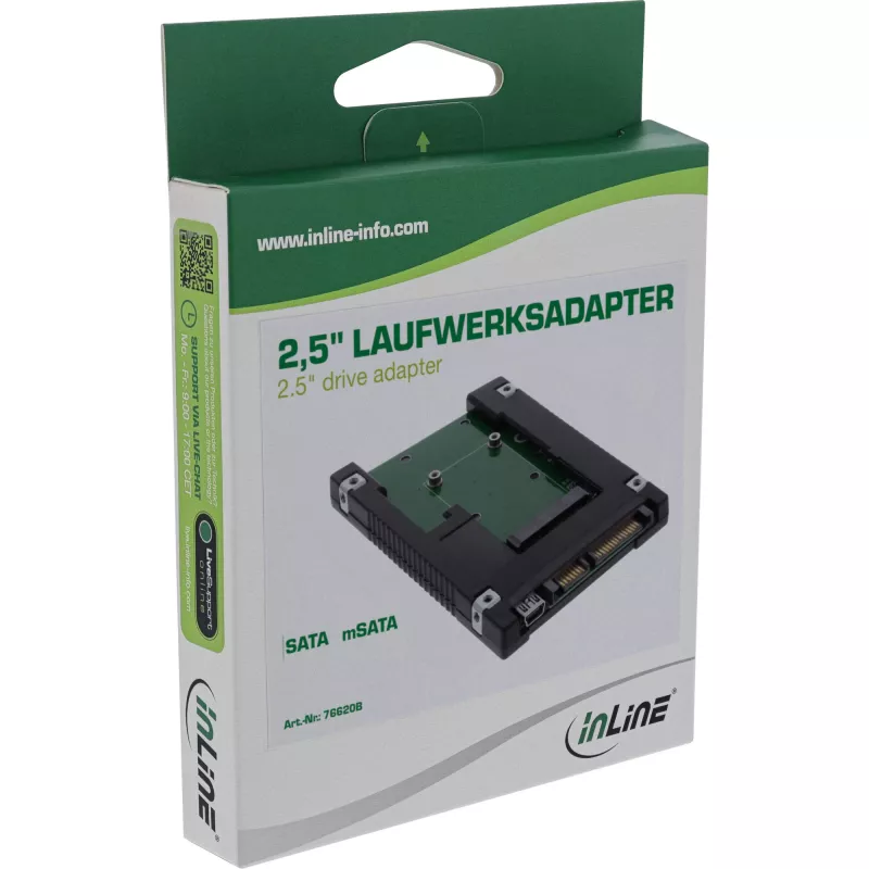 InLine Drive Adapter 2.5 collu SATA uz mSATA SSD 76620B Melns