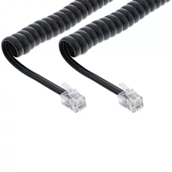 InLine spoles vads RJ10 taisnais savienotājs vīriešu/vīriešu, melns, līdz 4m