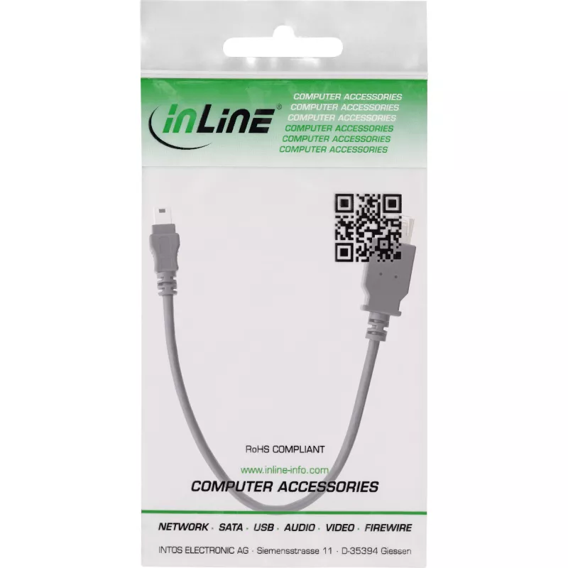 InLine USB 2.0 kabelis A ligzda / Mini 5 kontaktu spraudnis 0,2 m, Mini-USB B, USB A, USB 2.0, Vīriešu/Sieviešu, Melns