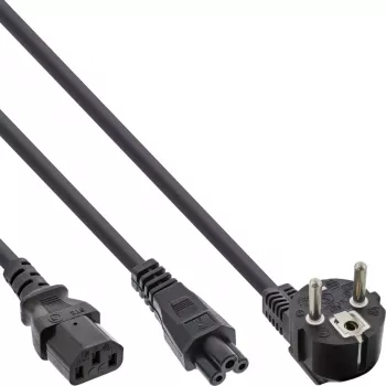 InLine Y-veida strāvas kabelis CEE 7/7 vīrišķais leņķa / 3 kontaktu IEC C13 un C5 vīrišķais, 2 m