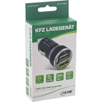 InLine USB Auto lādētājs + strāvas adapteris jebkurai USB ierīcei 12/24V uz 5V DC/2.1A