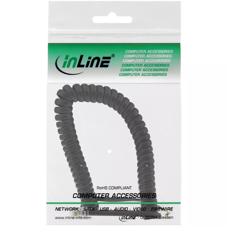 InLine Telefona savītais vads RJ10 4P4C melns 4m