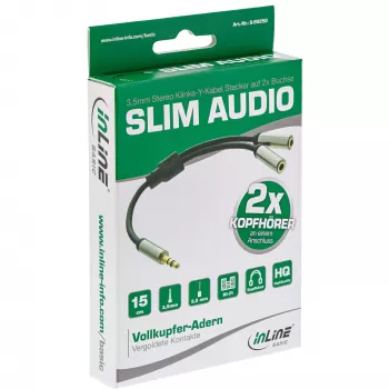 InLine S-99250 audio kabelis 0.15 m 3.5mm 2 x 3.5mm Melns, Sudrabs